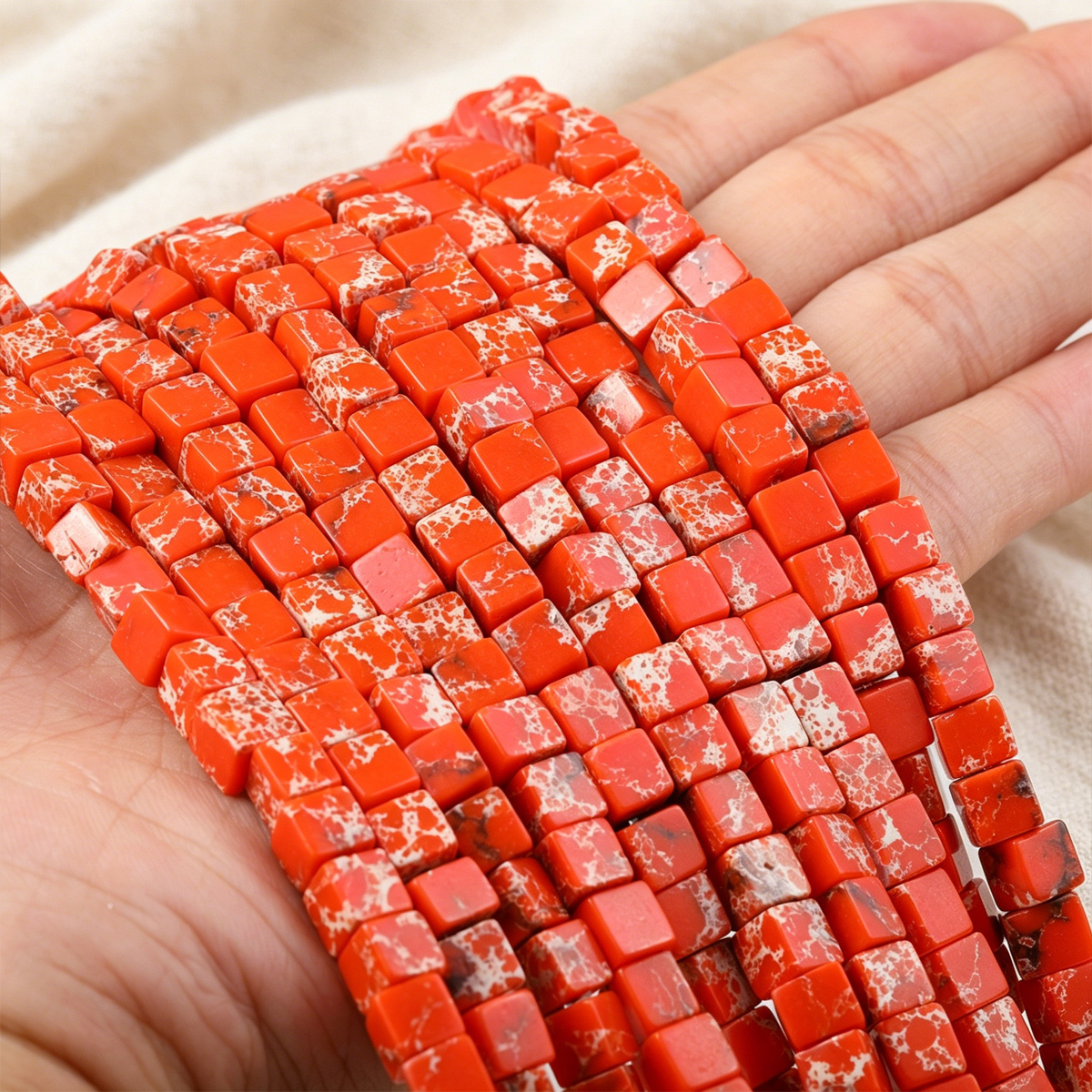 8mm Orange Yellow Jasper Square Beads for Jewelry Making